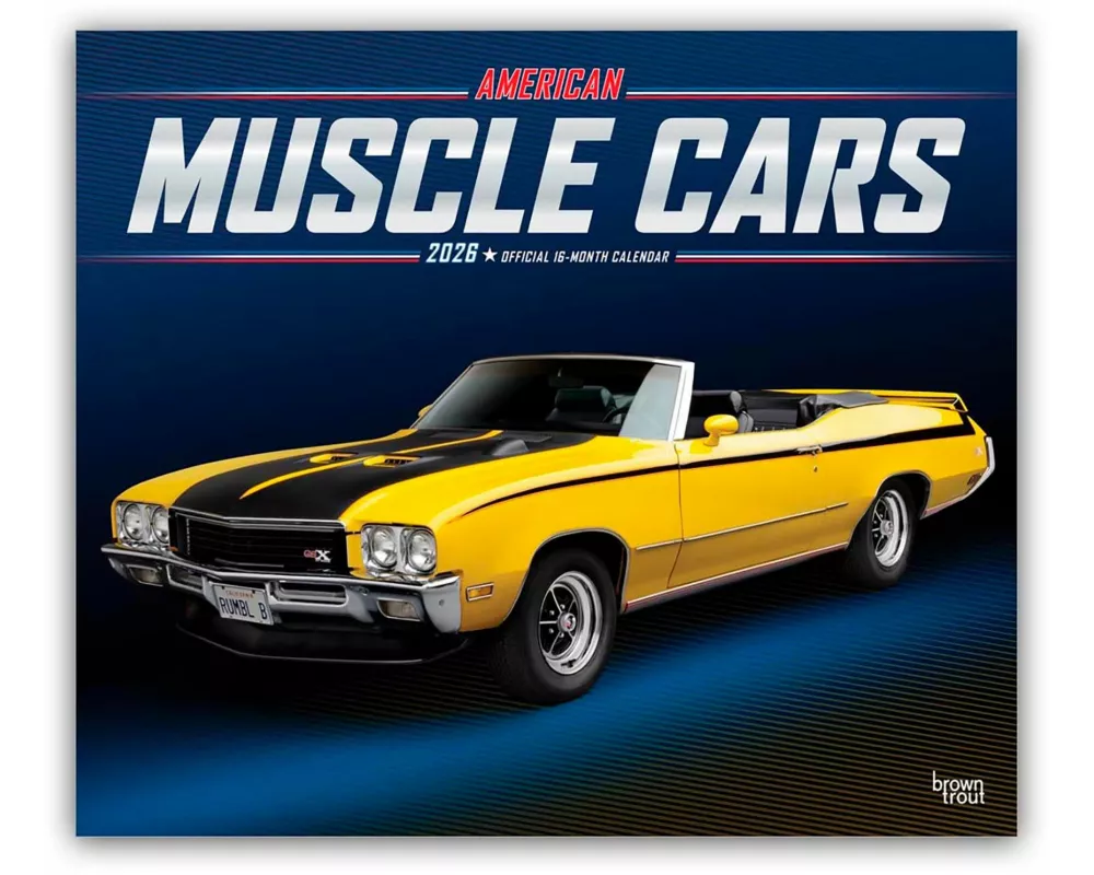 American Muscle Cars Official 2026 14 X 24 Inch (Hanging) Monthly Deluxe Wall Calendar Foil Stamped Cover Plastic-Free