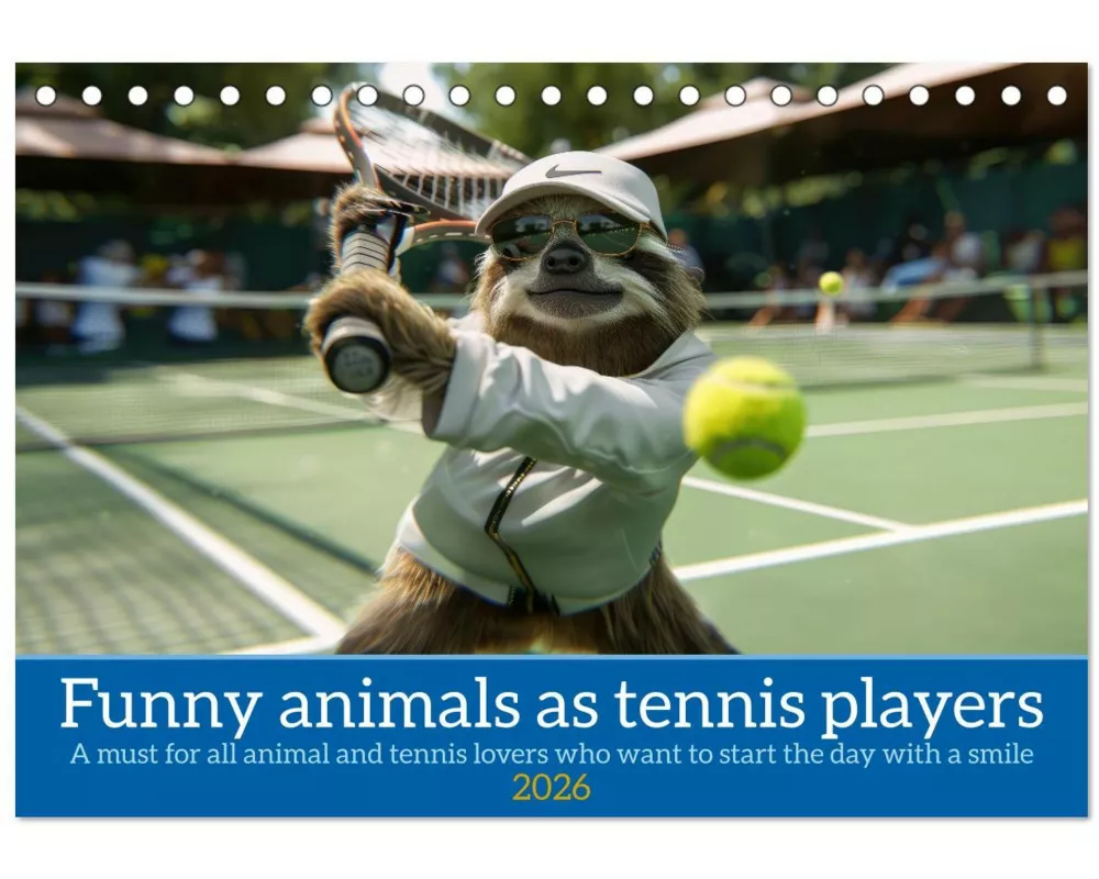Funny animals as tennis players (Desk Calendar 2026 DIN A5 landscape), CALVENDO 12 Month DeskCalendar