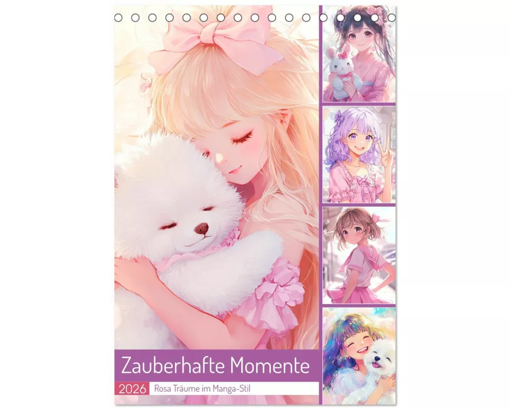 Zauberhafte Momente. Rosa Träume im Manga-Stil (Tischkalender 2026 DIN A5 hoch), CALVENDO Monatskalender