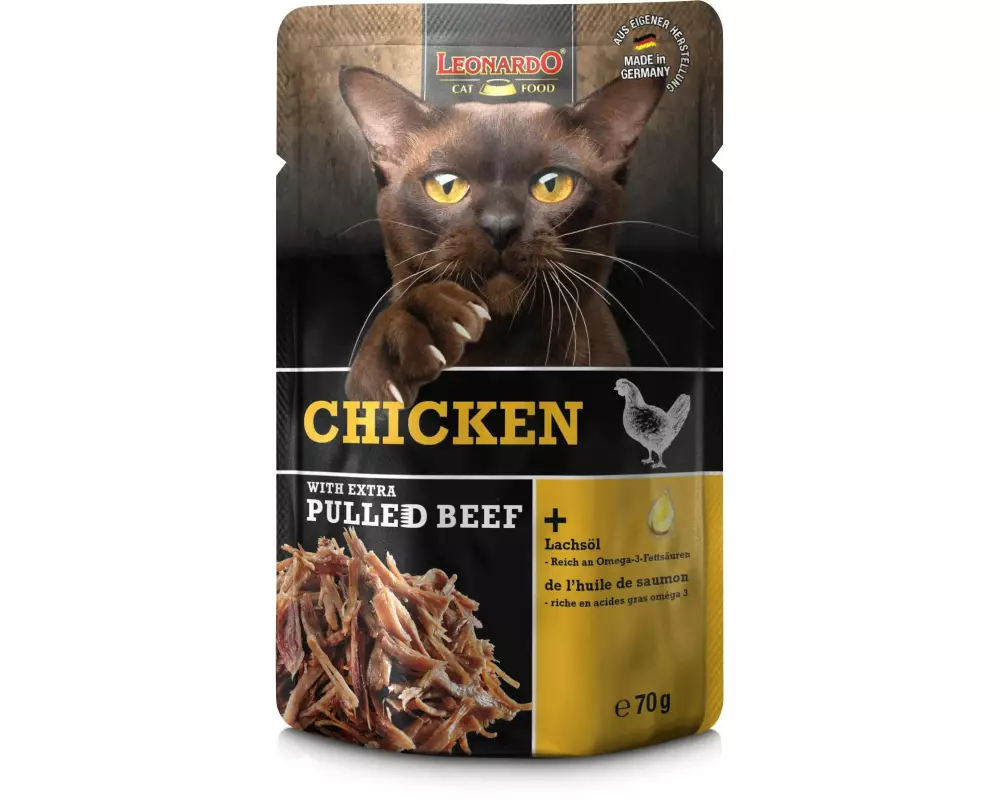 Leonardo Cat Food Nassfutter Huhn & Pulled Beef, 70 g