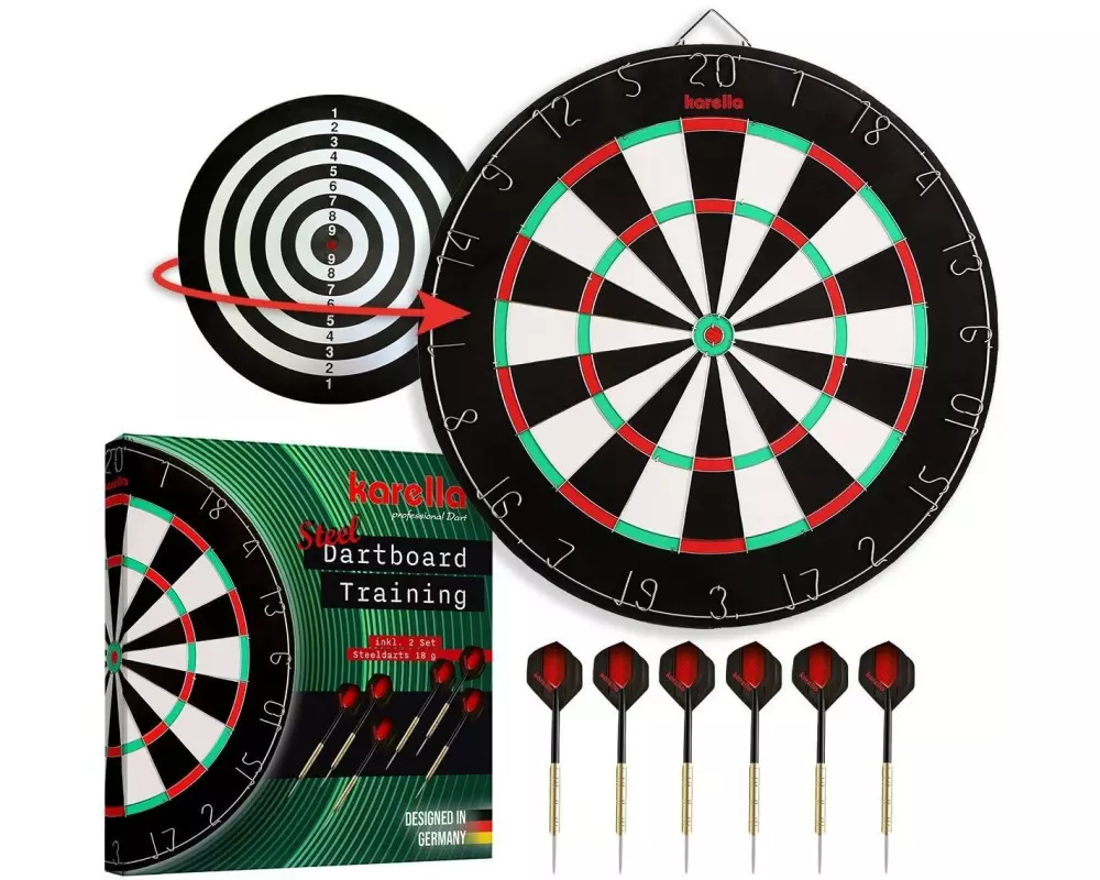 Karella Dartboard Trainingsset inkl. 2 Satz Steeldarts