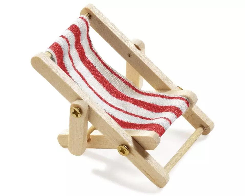 HobbyFun Mini-Möbel Liegestuhl 5 x 3.5 cm, Rot/Weiss