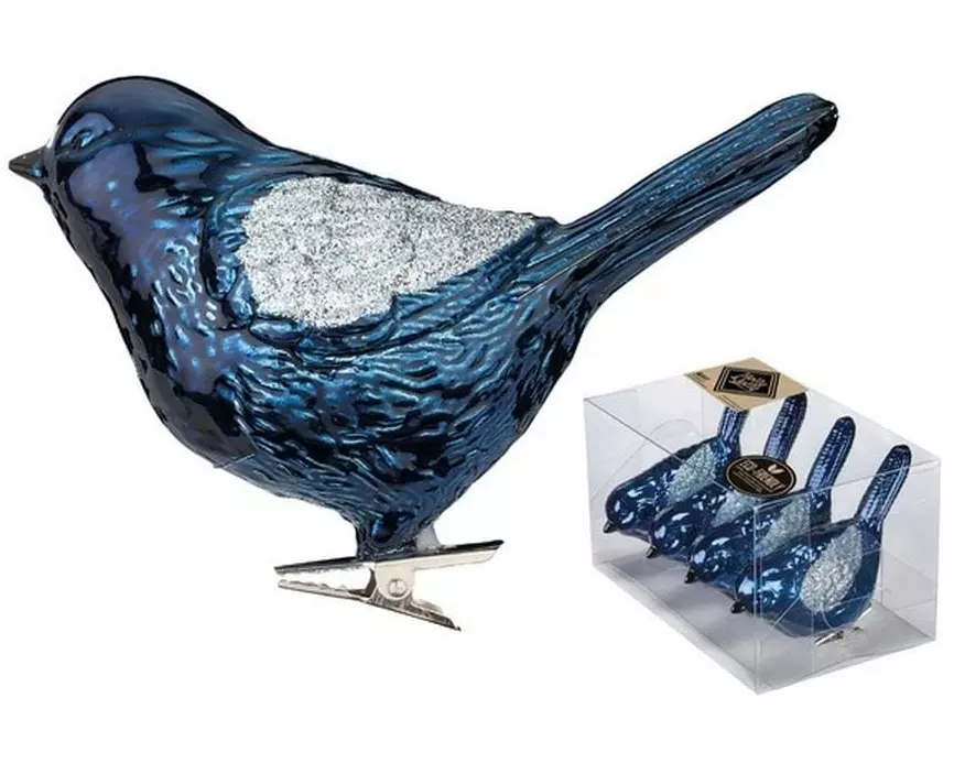 Holly & Jolly Weihnachtskugel Vogel Night Blue 4 Stück, 8 cm
