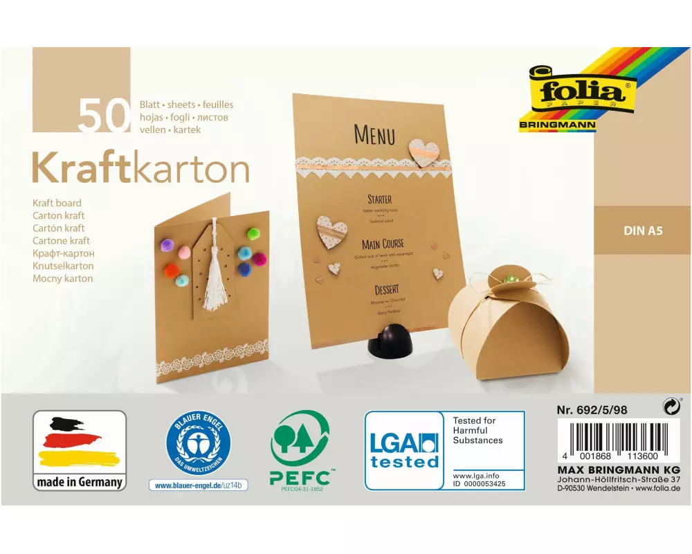 Folia Kraftkarton Motivblock Kraftpapier A5 230 g/m², 50 Blatt