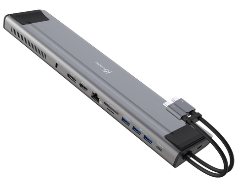 j5create JCD552 M.2 NVMe USB-C Gen 2 Docking Station, Silver and Black. Connectivity technology: Wired, Host interface: USB 3.2 Gen 1 (3.1 Gen 1) Type-C. Ethernet LAN data rates: 10,100,1000 Mbit/s. Product colour: Black, Silver, Colour name: Silver & Black, Compatible memory cards: MicroSD (TransFlash). Power source type: USB, Power connector: USB Type-C, Output voltage: 5 V. Width: 80 mm, Depth: 318 mm, Height: 26 mm