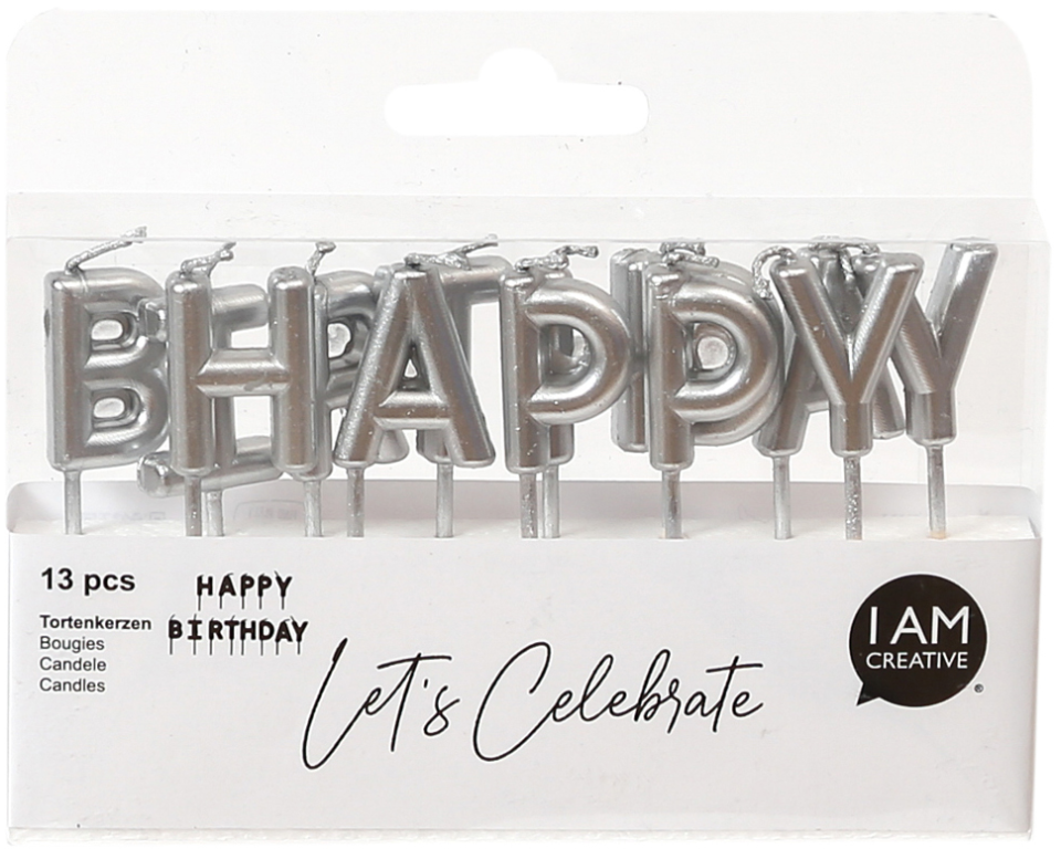 I AM CREATIVE Kerzen, Happy Birthday 6010.907 silber