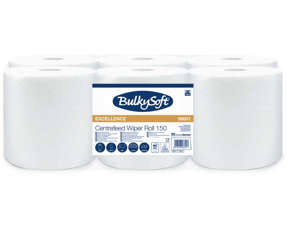 BULKYSOFT Putztuchrolle 2-lagig 19x38cm 26137 Midi, Premium weiss 6 Rollen