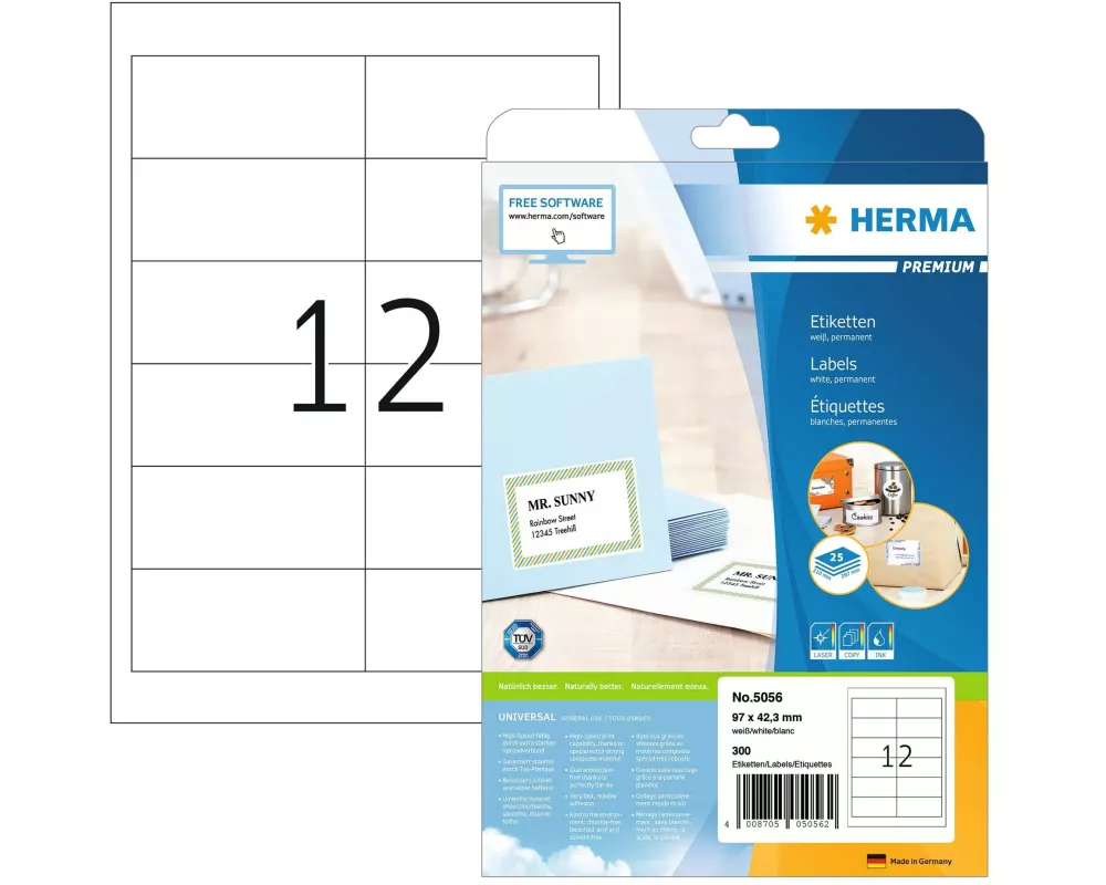 HERMA Universal-Etiketten Premium, 9.7 x 4.23 cm, 300 Etiketten