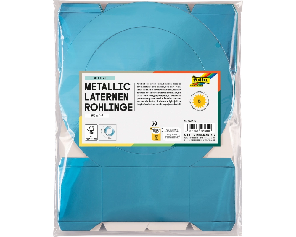 FOLIA Laternenrohlinge 19cm 9605/5 hellblau 5 Stück