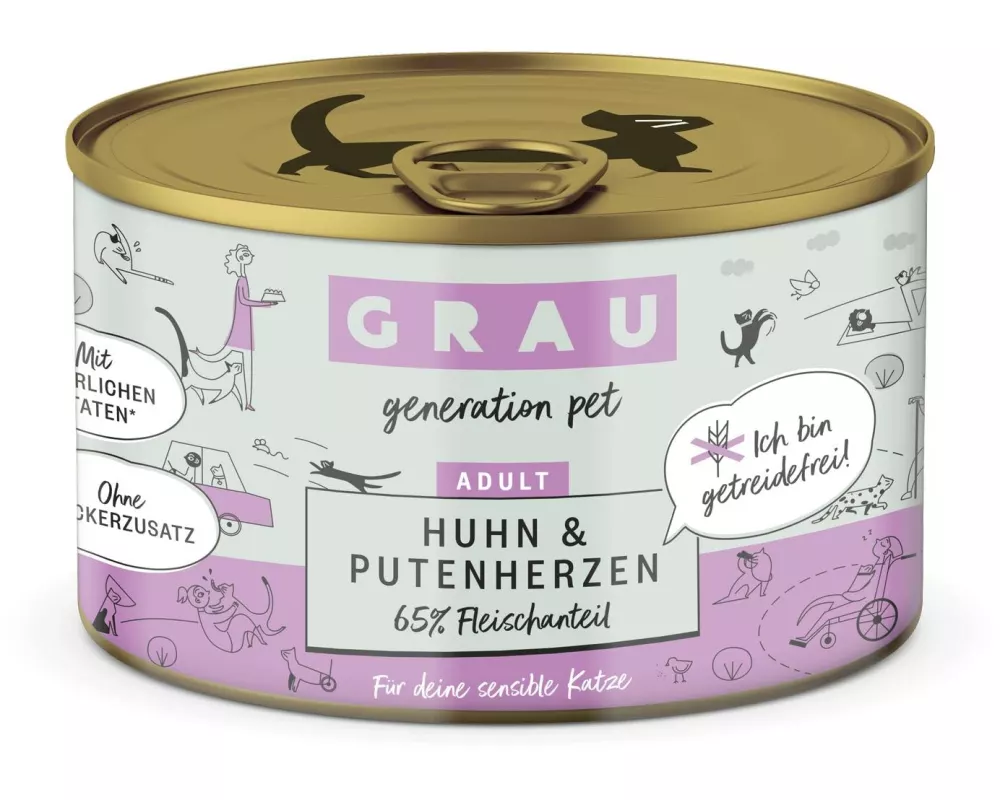 Grau Nassfutter Huhn und Putenherzen 200 g