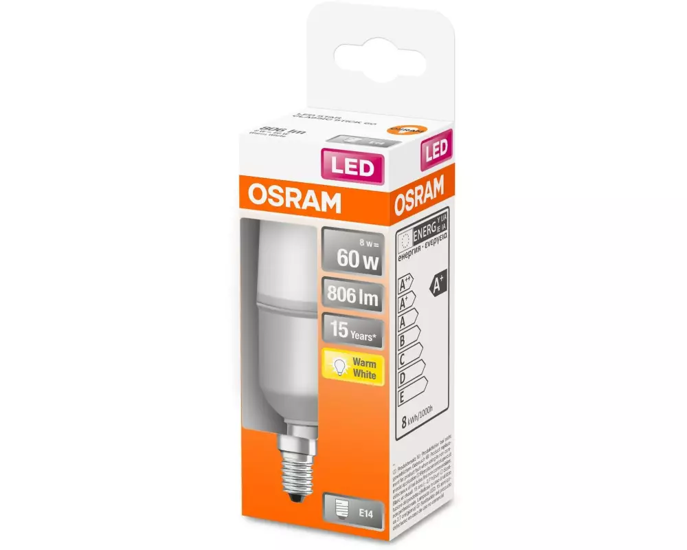 OSRAM Lampe Star CL Stick, 8W, E14 Warmweiss (WW)