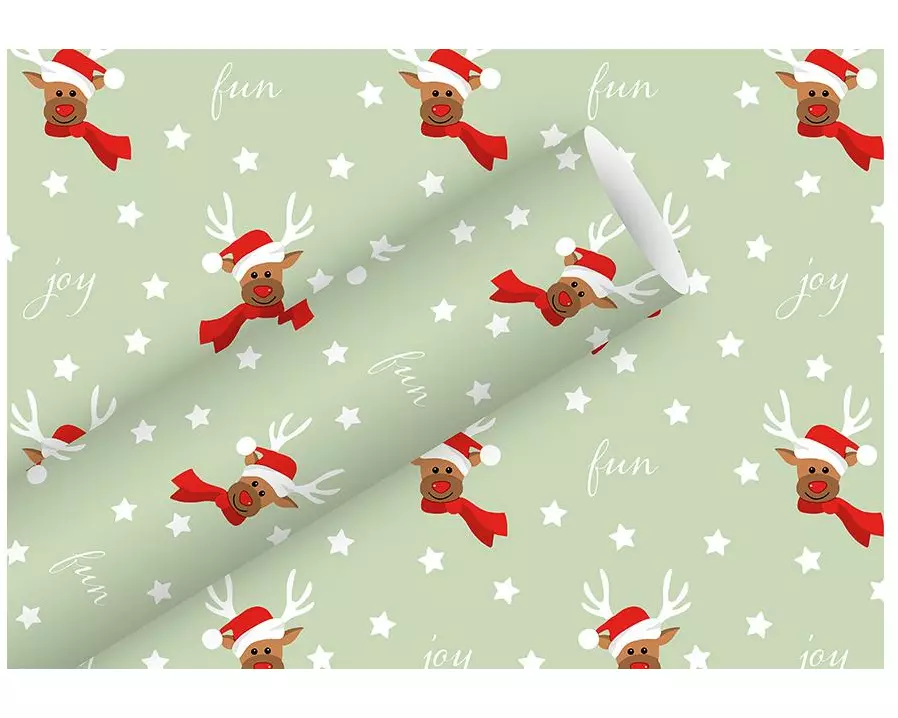 Braun + Company Weihnachtspapier Little Reindeer, Mint, Rentier