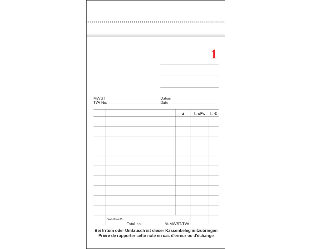 FAVORIT Kassablock 10x17,5cm 35WEISS weiss 50x2 Blatt