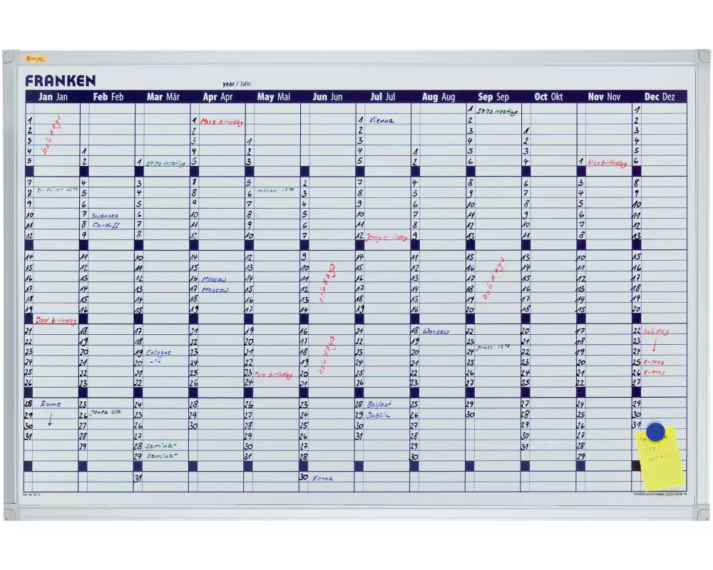 Franken Kalender Jahreskalender X-tra!Line 60 cm x 90 cm, Weiss