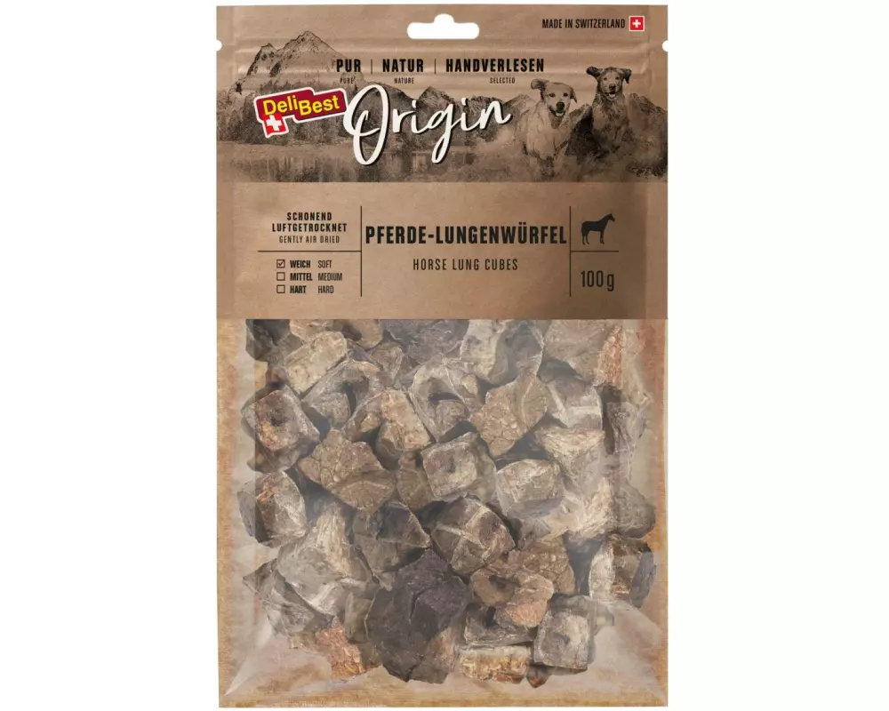 DeliBest Kausnack Origin Pferde-Lungenwürfel 100 g
