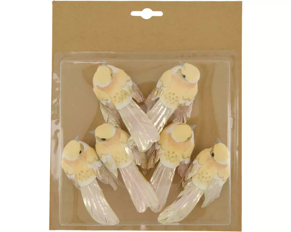 CHALET Deko Federvögel 6 Stück, Braun/Beige