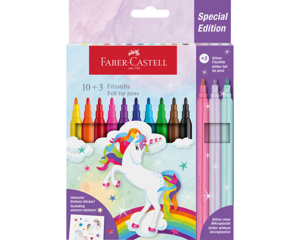 FABER-CASTELL Filzstifte Einhorn 554213 inkl. Sticker 13 Stück