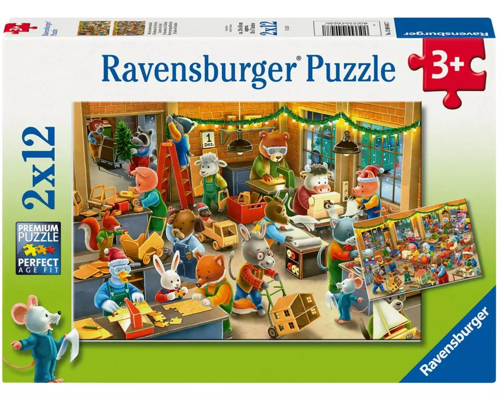 Ravensburger Puzzle Weihnachtswerkstatt 2 x 12 2 x 12 Teile, 26 x 18 cm