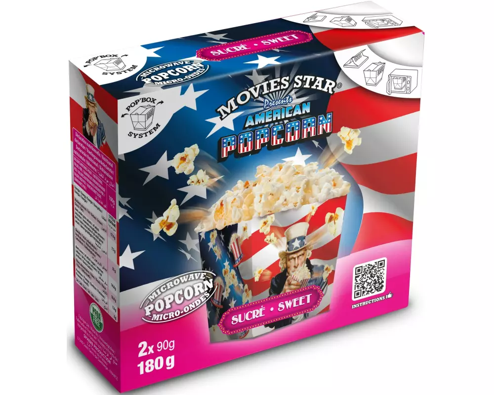 Movies Star Pop Up Box Mikrowellen Popcorn Zucker 2 x 90 g