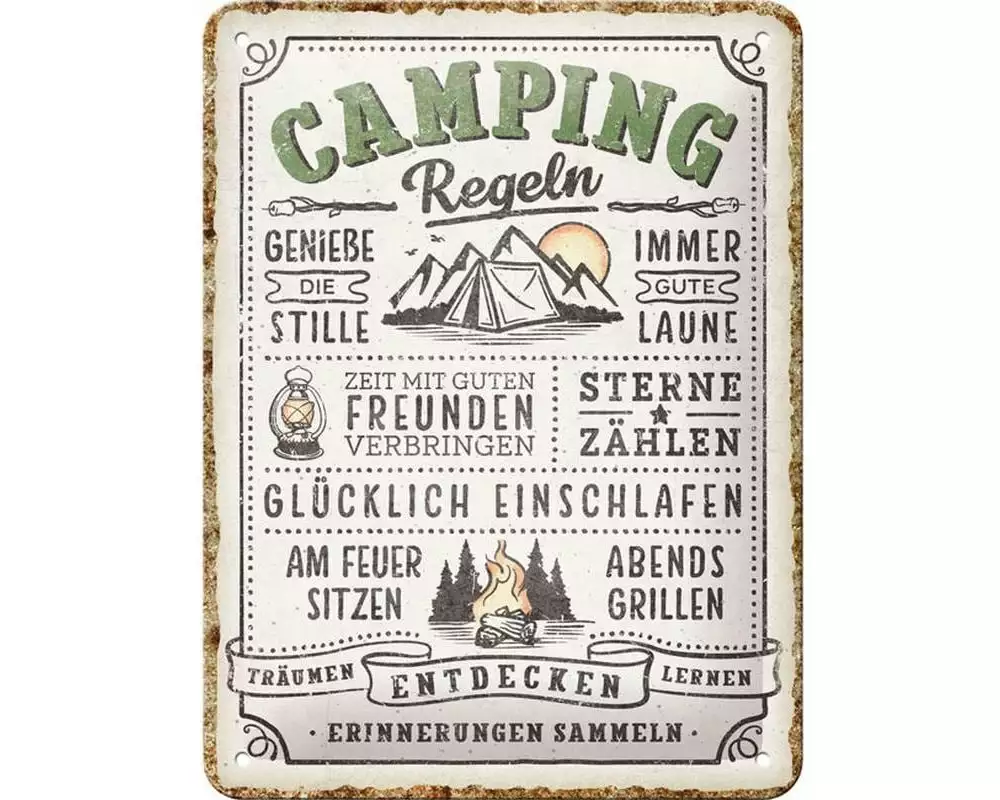 Nostalgic Art Schild Camping-Regeln 15 x 20 cm, Metall
