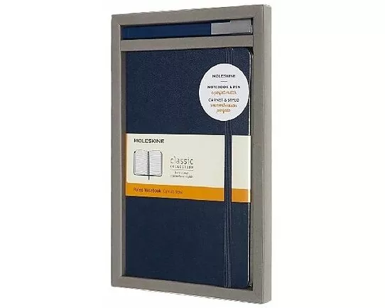 Moleskine Set With Notebook und Pen L/A5, Notebook: Ruled, Hard Cover, Sapphire Blue Roller Plus