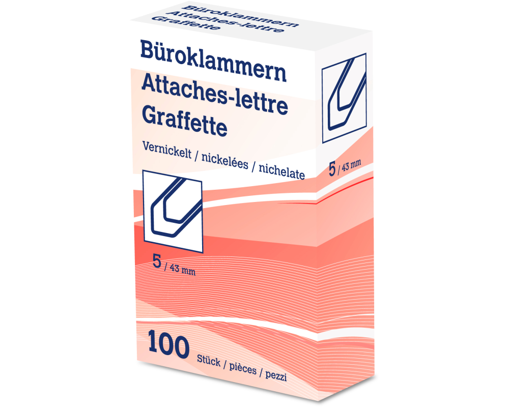 NEUTRAL Büroklammern Nr. 5 6208 43mm vernickelt 100 Stk.