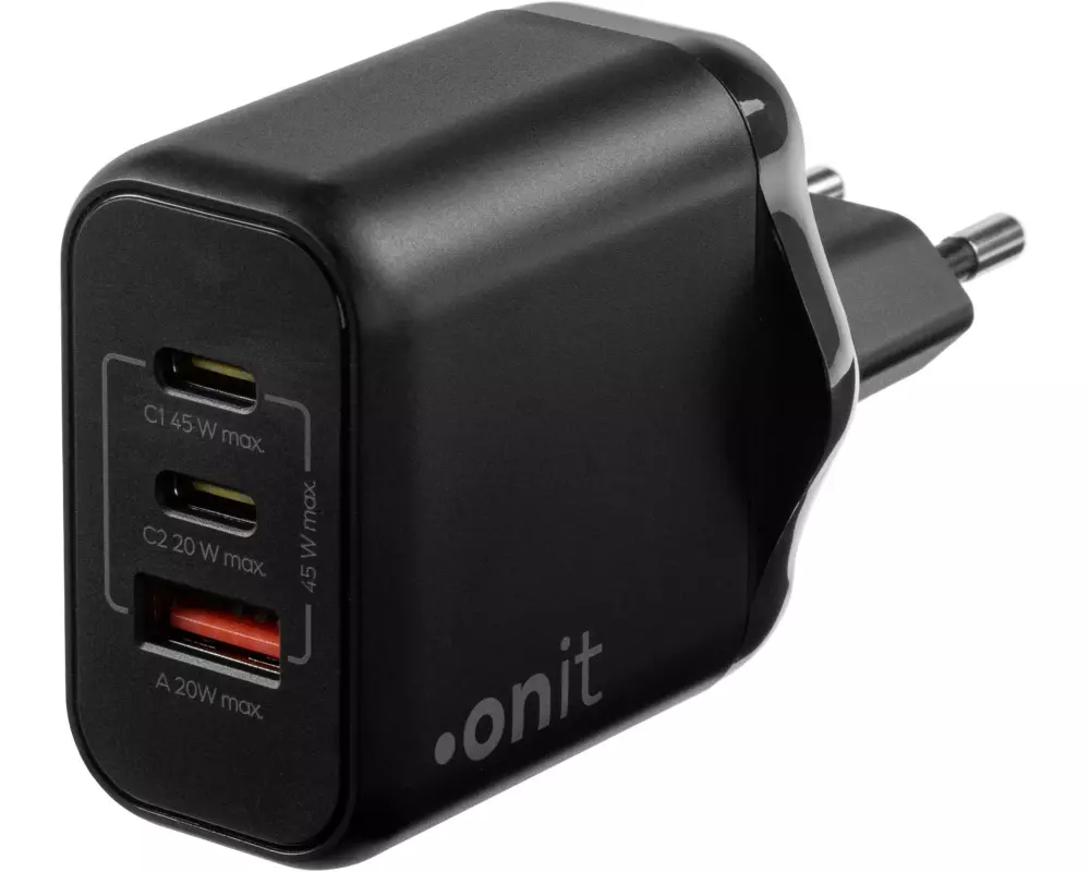 onit USB-Wandladegerät Triple 2C1A 45 W GaN Schwarz