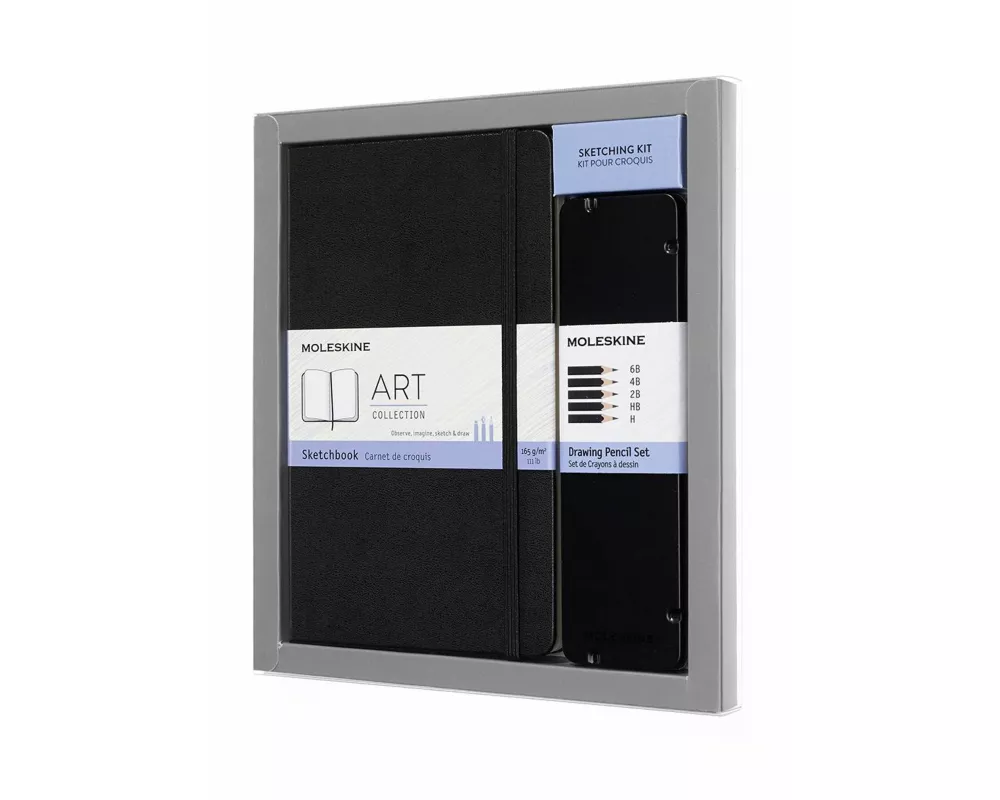 Moleskine Skizzen-Set Skizzenbuch: Large/A5, Hard Cover, Schwarz; Zeichenstift-Set