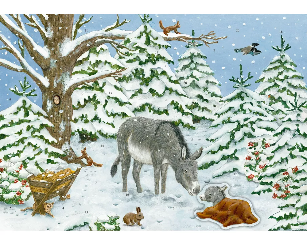 Sticker-Adventskalender – Eselchen im Winterwald