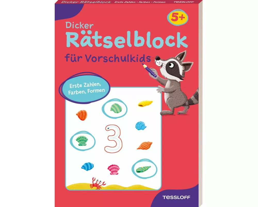 Dicker Rätselblock für Vorschulkids. Erste Zahlen, Farben, Formen
