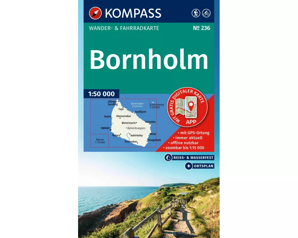 KOMPASS Wanderkarte 236 Bornholm 1:50.000