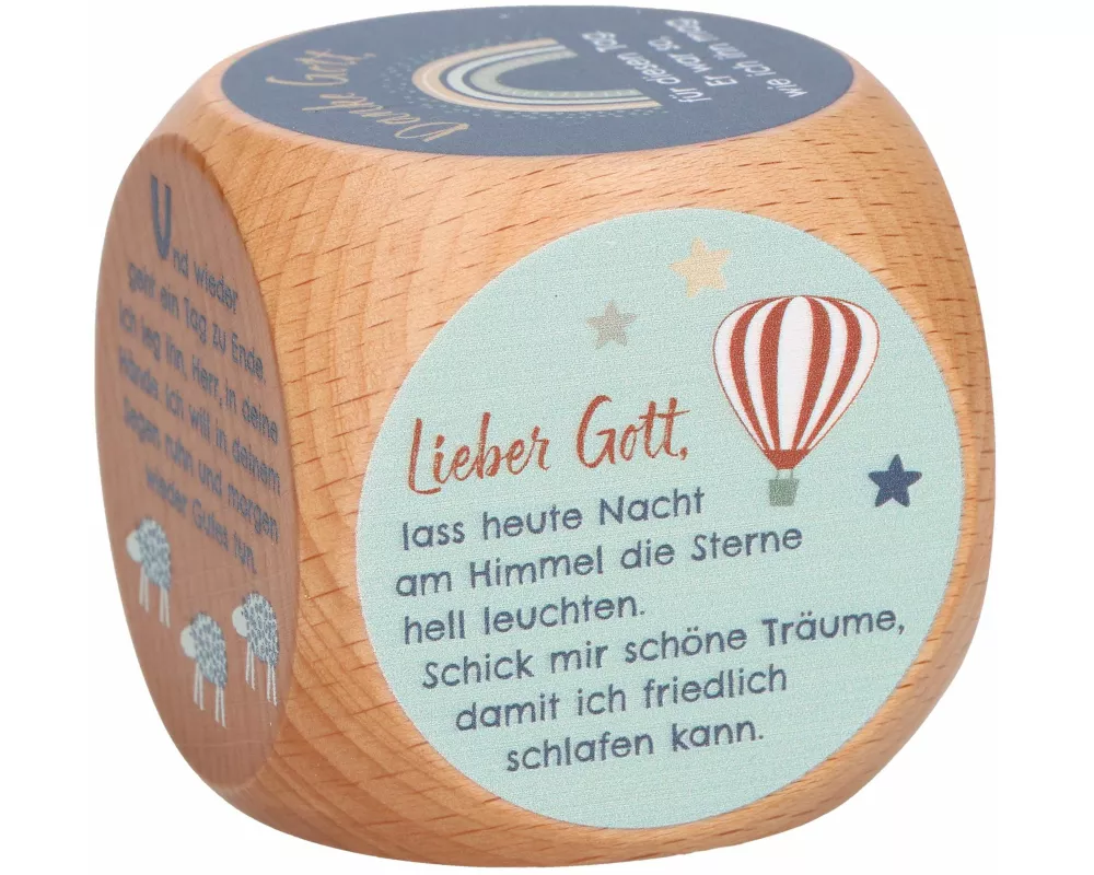Butzon & Bercker Gebetswürfel Abendgebete 6 x 6 x 6 cm - aus naturbelassenem Buchenholz, farbig geprägt, kindgerechte Gebete, ideal für Abendritual, T