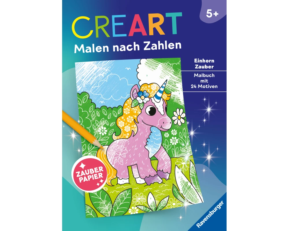 CreArt Malen nach Zahlen ab 5 - Zauberpapier: Einhorn Zauber