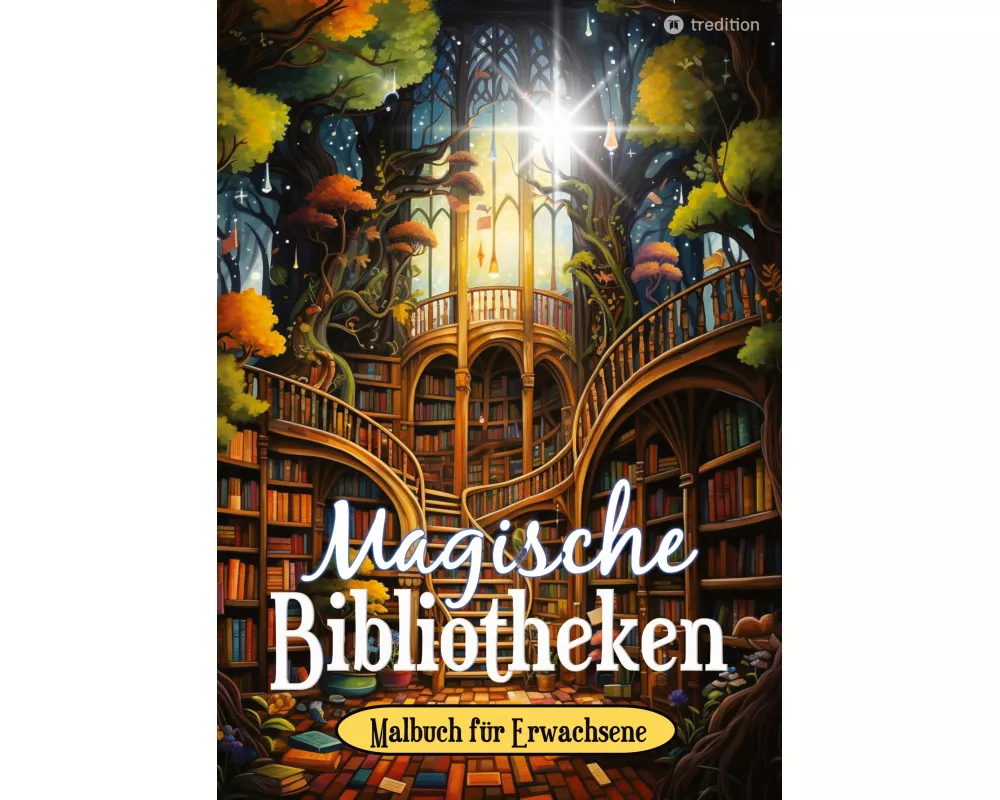 Malbuch Bibliothek - Magische Bibliotheken - Fantasy Malbuch für Erwachsene - Ausmalbuch für Stressabbau & Achtsamkeit