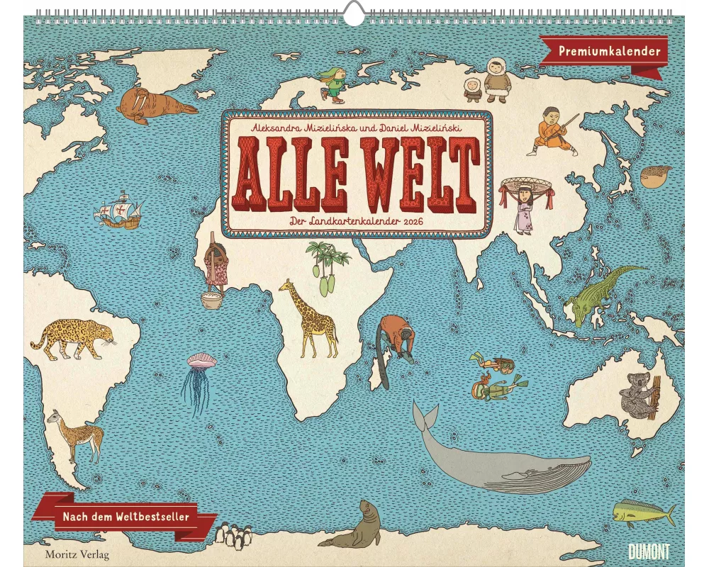 DUMONT - Alle Welt 2026 – Kinder-Wandkalender mit illustrierten Landkarten – Querformat 60 x 50 cm für kleine & große Entdecker