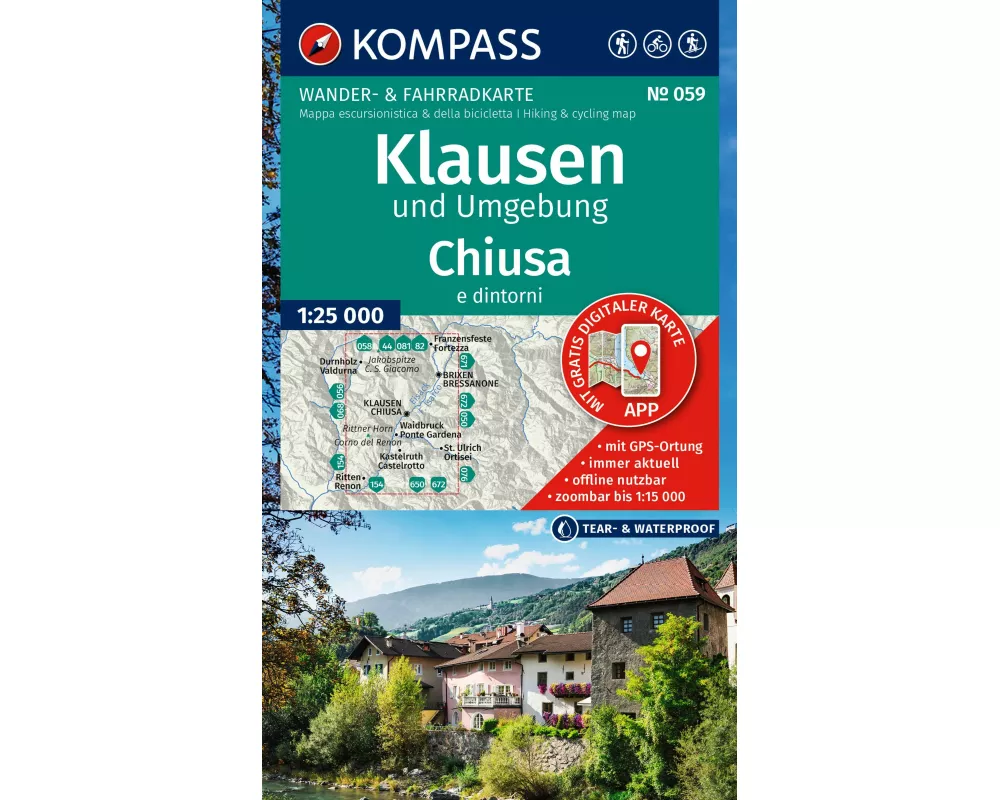 KOMPASS Wanderkarte 059 Klausen und Umgebung / Chiusa e dintorni 1:25.000
