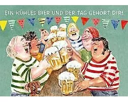 Postkarte / Ein kühles Bier... (Männer feiern) / Quer