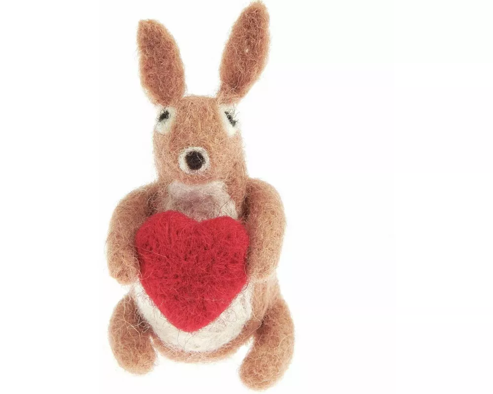 Filz-Hase mit rotem Herz, Braun, 7 x 4 x 4,3cm