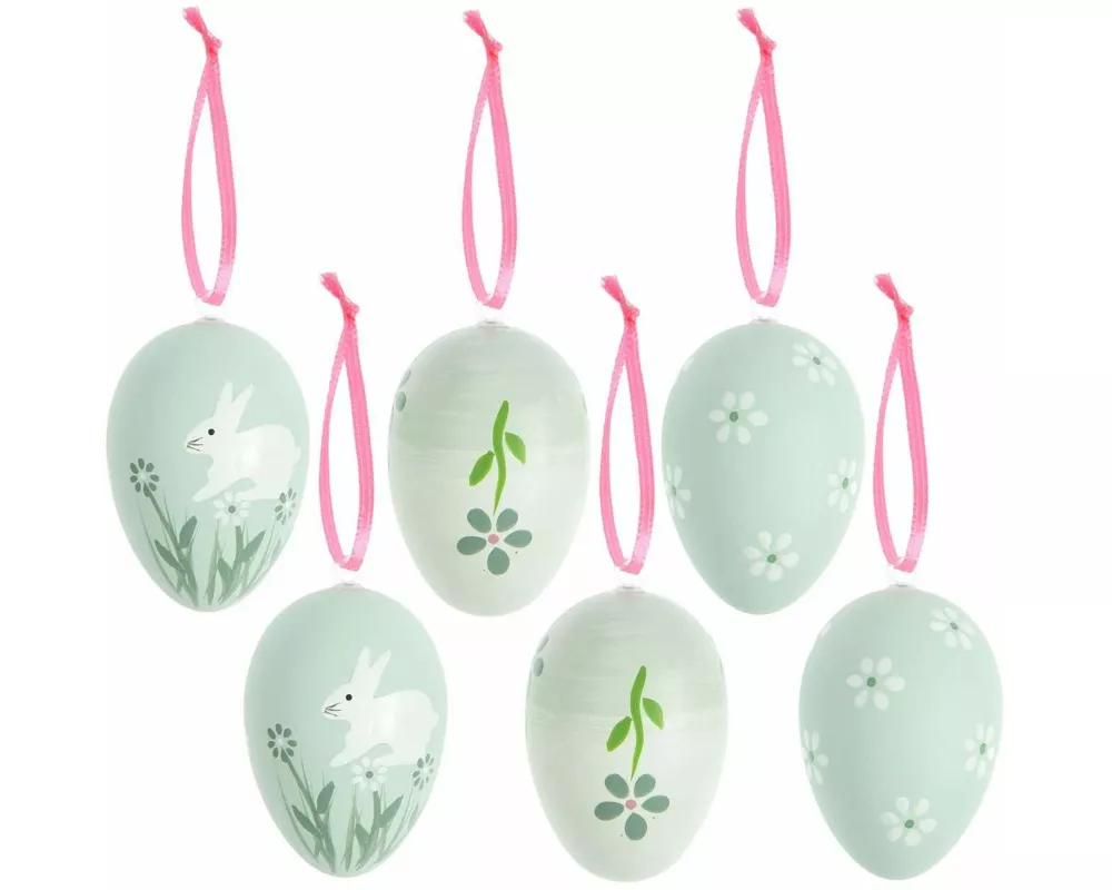 Deko-Eier Set, Grün, 6 Stück, 6 x 4cm