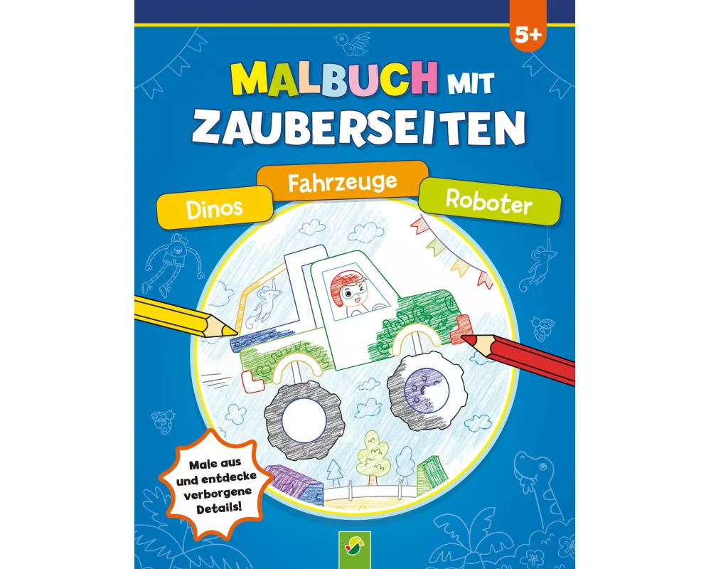 Malbuch mit Zauberseiten Dinos, Fahrzeuge, Roboter