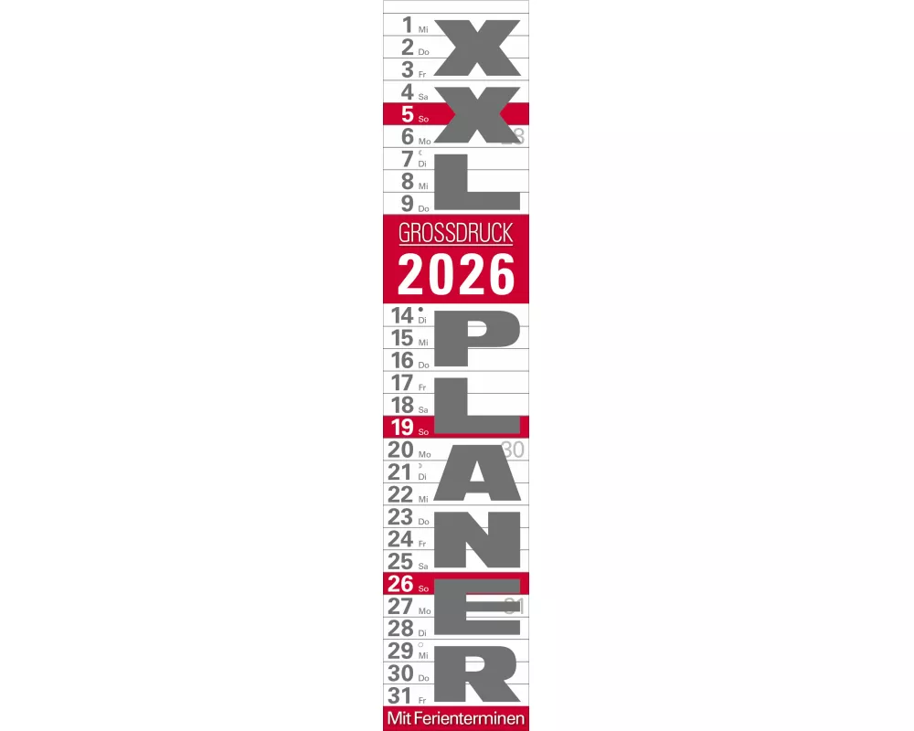 XXL Planer Großdruck rot 2026