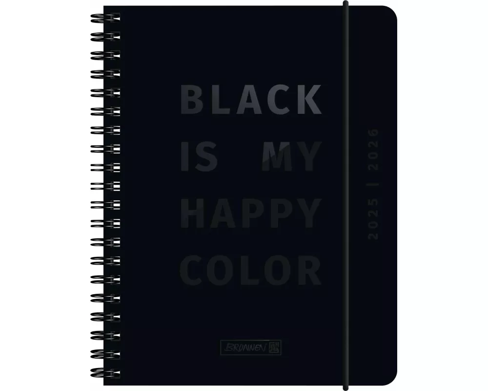 BRUNNEN Schülerkalender (2025/2026) "Black", 2 Seiten = 1 Woche, A6, 208 Seiten, Papier-Einband, schwarz