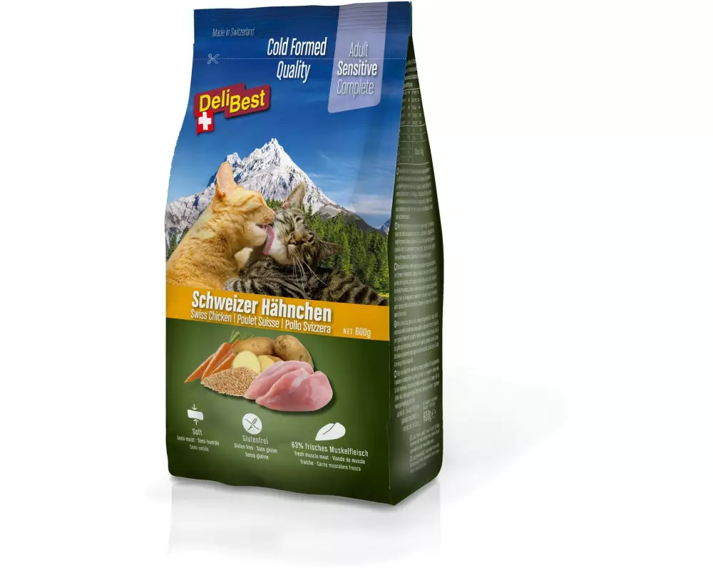 DeliBest Halbfeuchtfutter Premium Complete Sensitive Cat, Huhn, 600 g