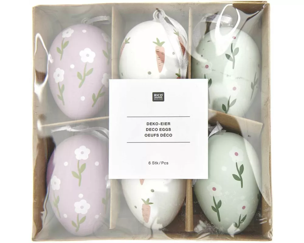 Deko-Eier Set Lila/Weiß/Grün, 6 x 4 x 4cm