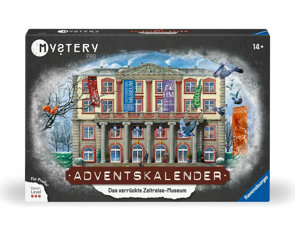 Ravensburger Mystery Pro Adventskalender - Das verrückte Zeitreisemuseum - Escape Room Erlebnis mit 24 Rätseln für Erwachsene und Teenager ab 14 Jahre