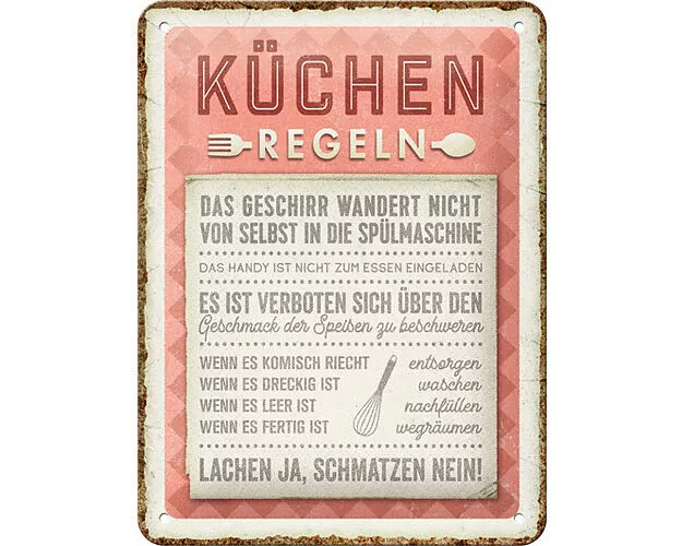 Blechschild. Home & Country / Küchen-Regeln