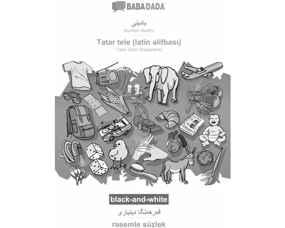 Kurdish Badini (in arabic script) - Tatar (latin characters) (in latin script), visual dictionary, BW