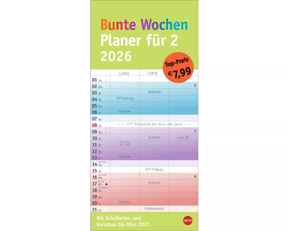 Bunte Wochen Planer für 2 2026