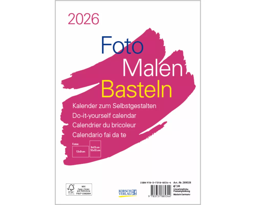 Foto-Malen-Basteln Bastelkalender A5 weiß 2026