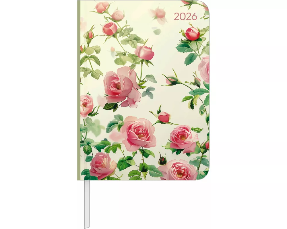 Alpha Edition - Daily Journal Roses 2026 – Taschenkalender 11×15 cm mit 352 Seiten & Tagesansicht, 4-sprachigem Kalendarium, eleganter Rosen-Planer mi